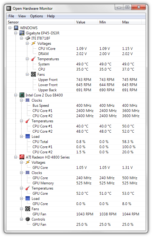 quanto consuma un PC Open Hardware Monitor