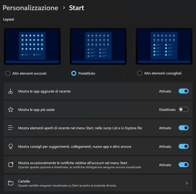 disattivare le pubblicità nel menu Start di Windows 11