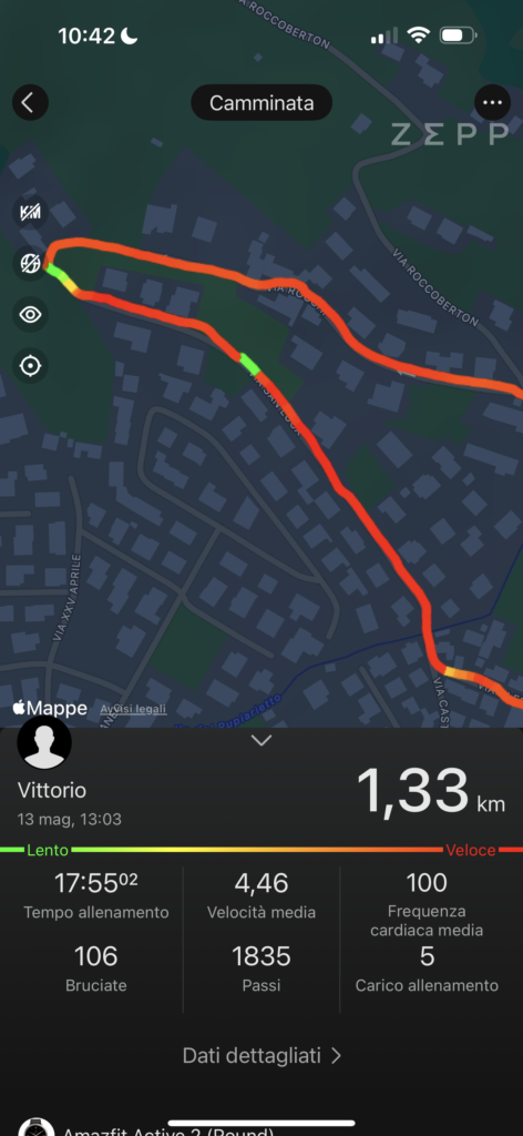 dati amazfit active 2 - camminata con gps