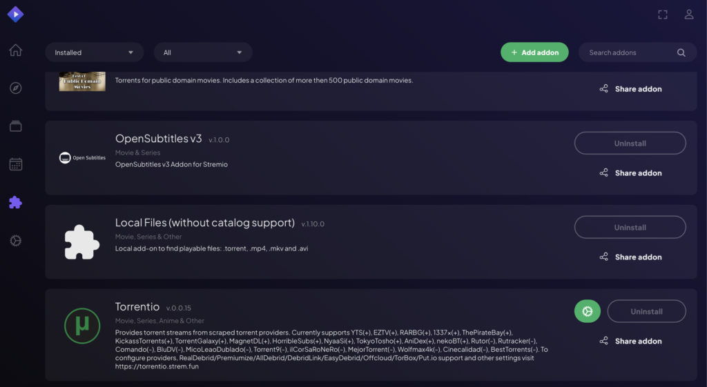 Installazione Torrentio